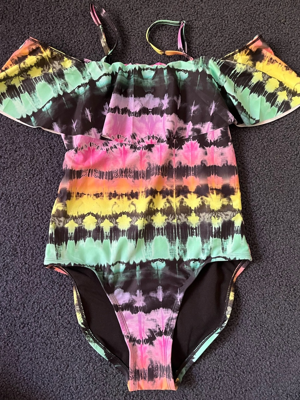 Girls' Multicolor Tie-Dye Off-Shoulder One-Piece Swimsuit by Sugar & Jade